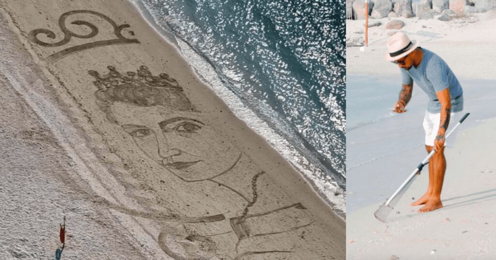 Nathaniel Alapide Filipo Sand Artist Tribute to Queen Elizabeth II