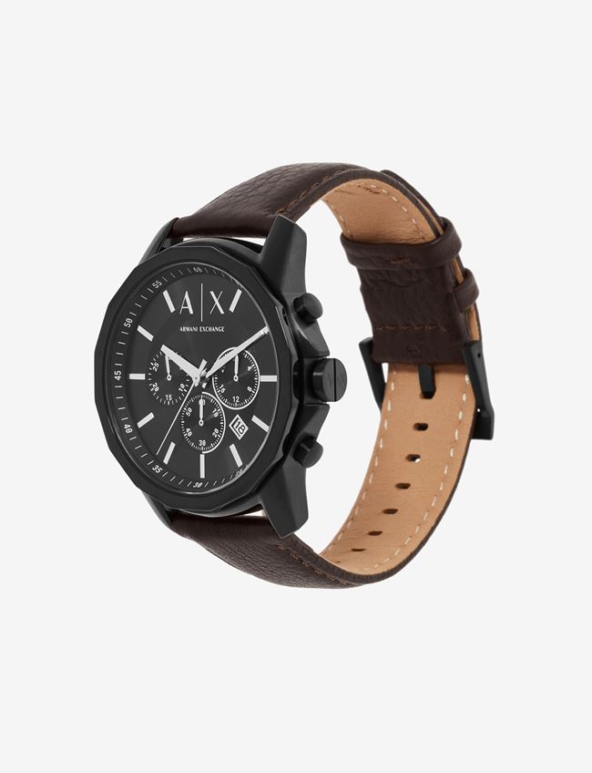 Image of Armani Exchange - Chronograph Brown Leather Watch